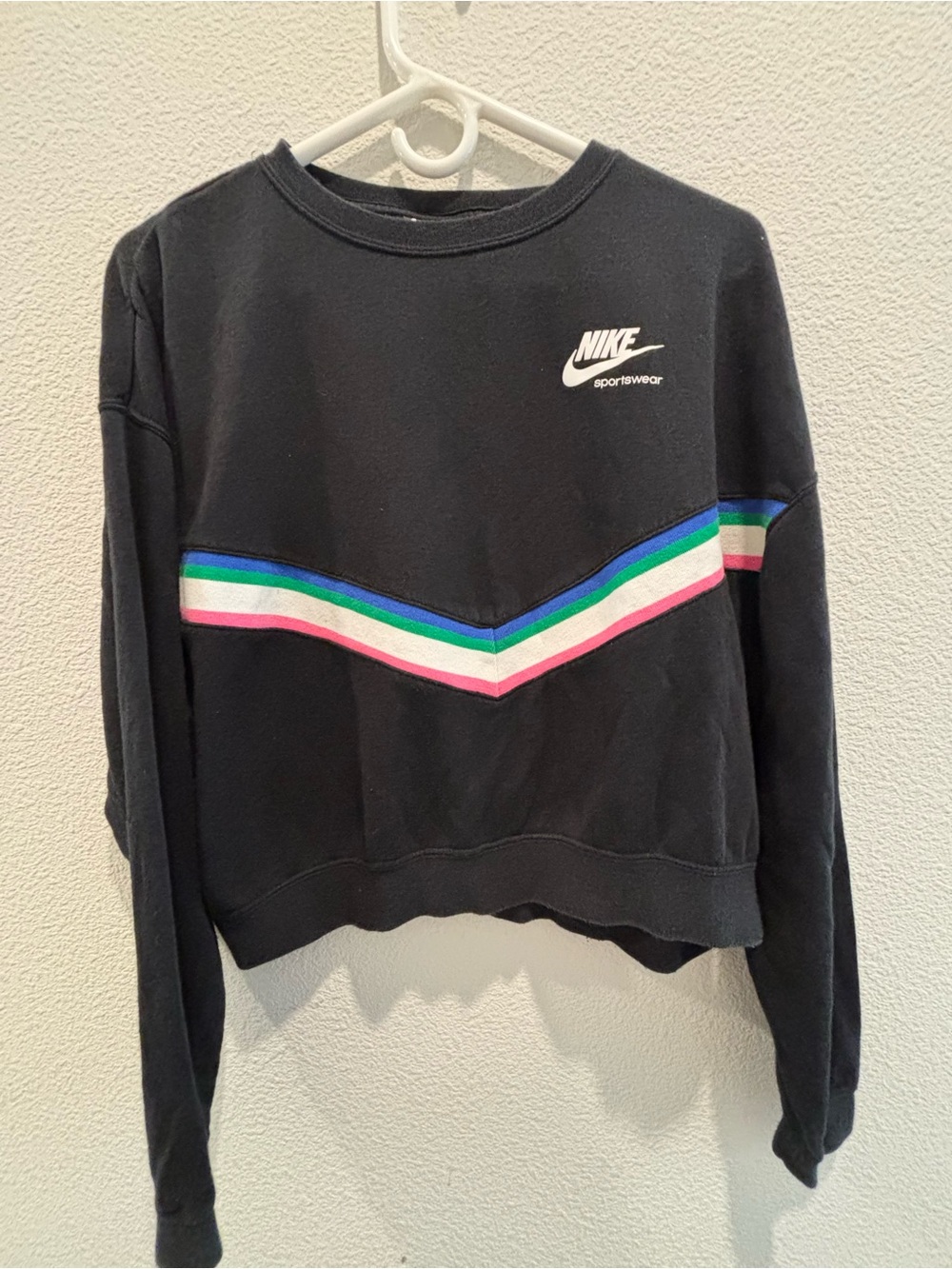 Nike Black Crew Sweatshirt with Pink, Green, Blue Chevron